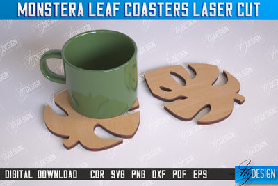 Monstera Leaf Coasters | Cup Coasters | Wooden Monstera Leaf | Rustic Design | CNC Files SVG Fly Design 