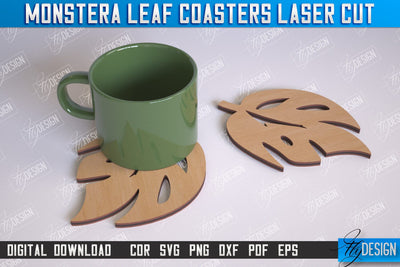 Monstera Leaf Coasters | Cup Coasters | Wooden Monstera Leaf | Rustic Design | CNC Files SVG Fly Design 