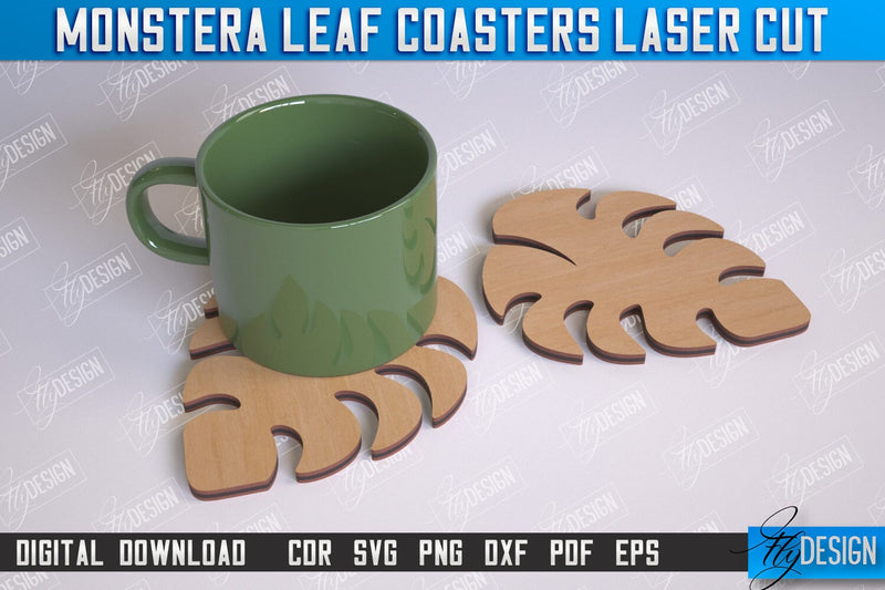 Monstera Leaf Coasters | Cup Coasters | Wooden Monstera Leaf | Rustic Design | CNC Files SVG Fly Design 