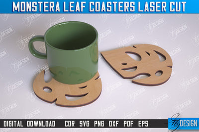 Monstera Leaf Coasters | Cup Coasters | Wooden Monstera Leaf | Rustic Design | CNC Files SVG Fly Design 