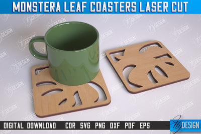Monstera Leaf Coasters | Cup Coasters | Wooden Monstera Leaf | Rustic Design | CNC Files SVG Fly Design 