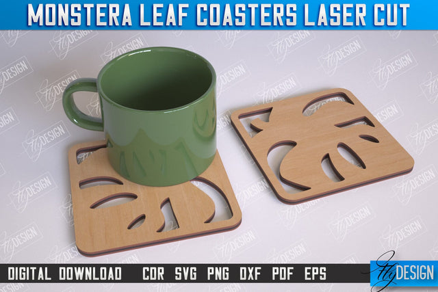 Monstera Leaf Coasters | Cup Coasters | Wooden Monstera Leaf | Rustic Design | CNC Files SVG Fly Design 