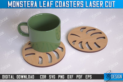 Monstera Leaf Coasters | Cup Coasters | Wooden Monstera Leaf | Rustic Design | CNC Files SVG Fly Design 