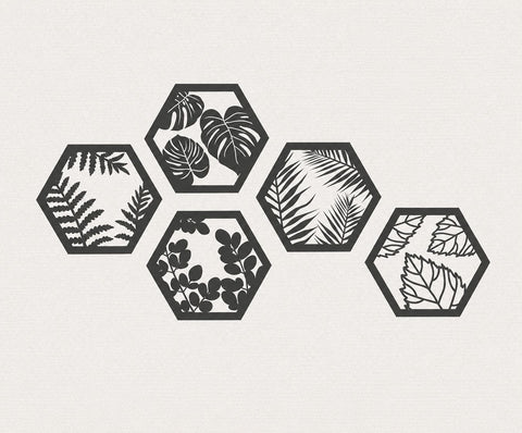 Monstera Leaf Hexagon SVG - Tropical Wall Decor DXF Template - Modern Botanical Geometric Nature Art Cut File Cricut Laser Cut SVG DreamingSVG 
