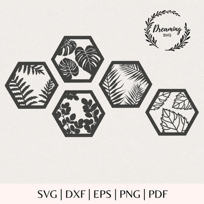 Monstera Leaf Hexagon SVG - Tropical Wall Decor DXF Template - Modern Botanical Geometric Nature Art Cut File Cricut Laser Cut SVG DreamingSVG 