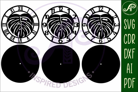 Monstera leaf wall clock laser cut files, SVG file. SVG APInspireddesigns 