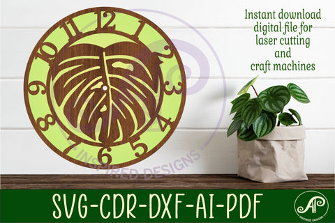Monstera leaf wall clock laser cut files, SVG file. SVG APInspireddesigns 