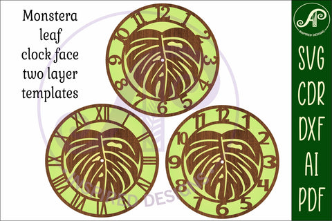 Monstera leaf wall clock laser cut files, SVG file. SVG APInspireddesigns 