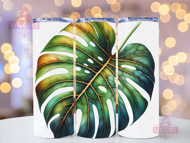 Monstera Leaves Tumbler Design, Monstera Pattern 20oz Skinny Tumbler Wrap, Seamless Plant Tumbler Template, PNG Digital Download Sublimation SvggirlplusArt 