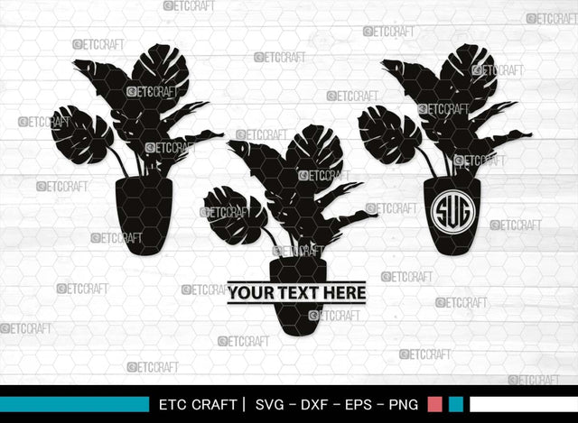 Monstera Monogram, Monstera Silhouette, Monstera SVG, Tropical Leaves Svg, Monstera Plant Svg, Monstera In A Pot Svg, Palm Leaf Svg, SB00510 SVG ETC Craft 