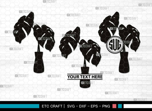 Monstera Monogram, Monstera Silhouette, Monstera SVG, Tropical Leaves Svg, Monstera Plant Svg, Monstera In A Pot Svg, Palm Leaf Svg, SB00510 SVG ETC Craft 