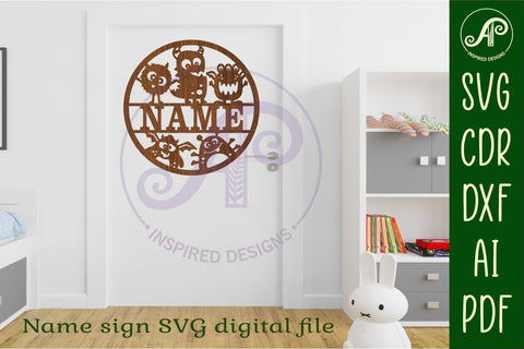 Monsters name sign svg laser cut template SVG APInspireddesigns 
