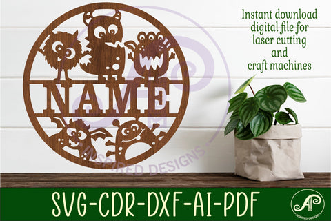 Monsters name sign svg laser cut template SVG APInspireddesigns 
