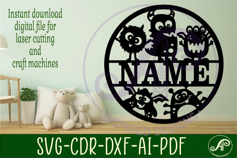 Monsters name sign svg laser cut template SVG APInspireddesigns 