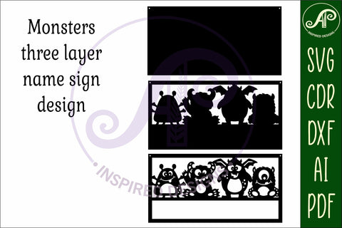 Monsters scene name sign SVG 3 layer laser cut SVG APInspireddesigns 
