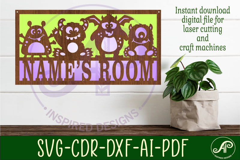 Monsters scene name sign SVG 3 layer laser cut SVG APInspireddesigns 