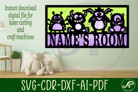 Monsters scene name sign SVG 3 layer laser cut SVG APInspireddesigns 