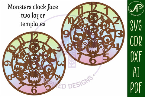 Monsters wall clock laser cut files, SVG file. vector SVG APInspireddesigns 