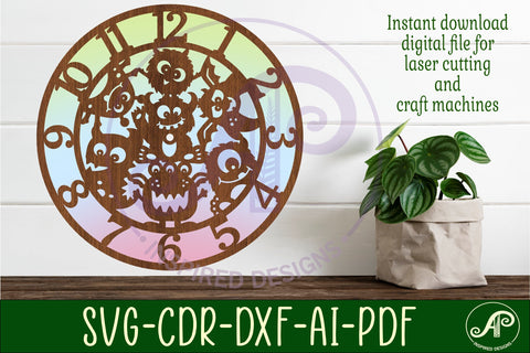 Monsters wall clock laser cut files, SVG file. vector SVG APInspireddesigns 
