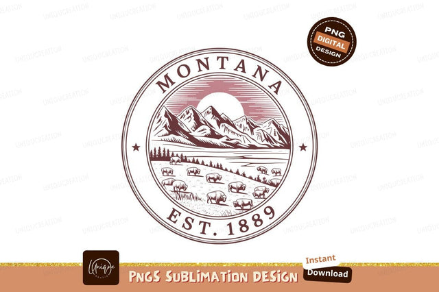 Montana landscape with mountains and bison herd Sublimation Designangry 