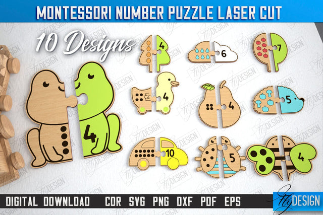 Montessori Number Puzzle Bundle | Educational Game | Montessori Toy | CNC Files SVG Fly Design 