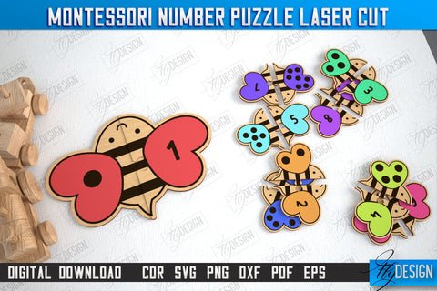 Montessori Number Puzzle Bundle | Educational Game | Montessori Toy | CNC Files SVG Fly Design 