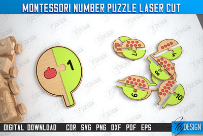 Montessori Number Puzzle | Educational Game | Montessori Toy | CNC File SVG Fly Design 