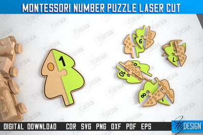 Montessori Number Puzzle | Educational Game | Montessori Toy | CNC File SVG Fly Design 