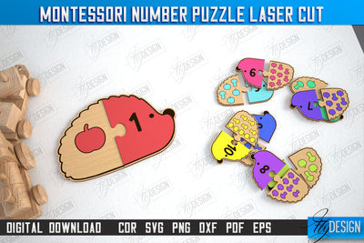 Montessori Number Puzzle | Educational Game | Montessori Toy | CNC File SVG Fly Design 