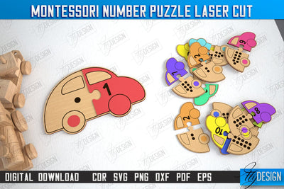 Montessori Number Puzzle | Educational Game | Montessori Toy | CNC File SVG Fly Design 