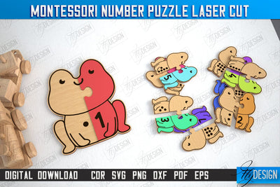 Montessori Number Puzzle | Educational Game | Montessori Toy | CNC File SVG Fly Design 