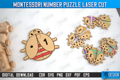 Montessori Number Puzzle | Educational Game | Montessori Toy | CNC File SVG Fly Design 