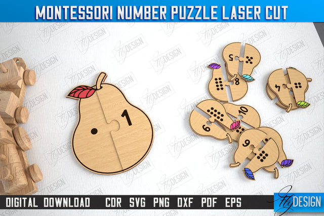 Montessori Number Puzzle | Educational Game | Montessori Toy | CNC File SVG Fly Design 