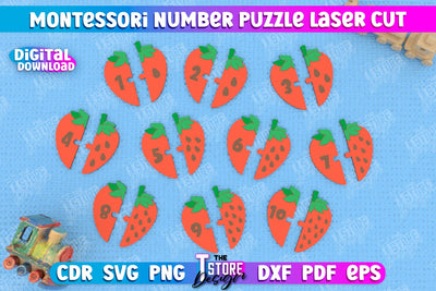 Montessori Numbers Puzzle Laser Cut Design, Kids Puzzle SVG, Number Toy Puzzle svg SVG The T Store Design 