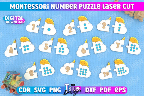 Montessori Numbers Puzzle Laser Cut Design, Kids Puzzle SVG, Number Toy Puzzle svg SVG The T Store Design 