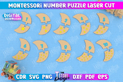 Montessori Numbers Puzzle Laser Cut Design, Kids Puzzle SVG, Number Toy Puzzle svg SVG The T Store Design 
