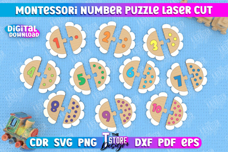 Montessori Numbers Puzzle Laser Cut Design, Kids Puzzle SVG, Number Toy ...