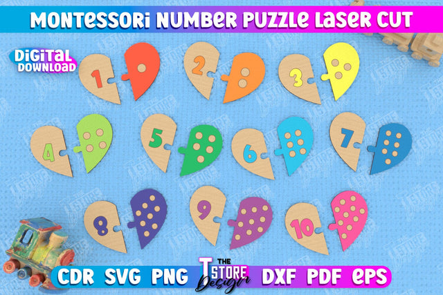 Montessori Numbers Puzzle Laser Cut Design, Kids Puzzle SVG, Number Toy Puzzle svg SVG The T Store Design 