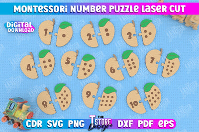 Montessori Numbers Puzzle Laser Cut Design, Kids Puzzle SVG, Number Toy Puzzle svg SVG The T Store Design 