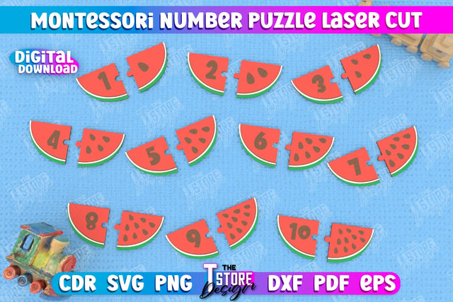 Montessori Numbers Puzzle Laser Cut Design, Kids Puzzle SVG, Number Toy Puzzle svg SVG The T Store Design 
