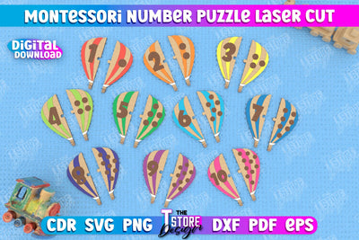 Montessori Numbers Puzzle Laser Cut Design, Kids Puzzle SVG, Number Toy Puzzle svg SVG The T Store Design 