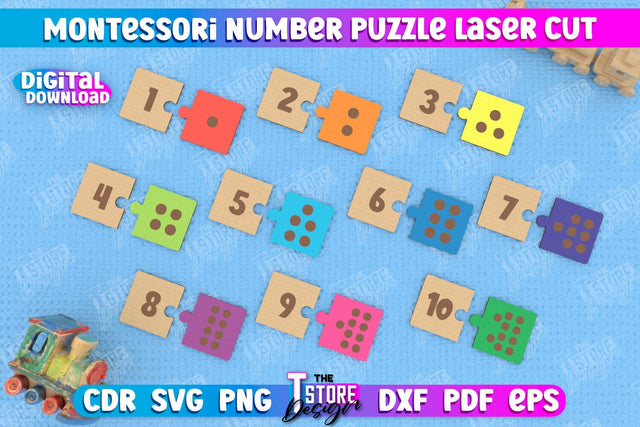 Montessori Numbers Puzzle Laser Cut Design, Kids Puzzle SVG, Number Toy Puzzle SVG The T Store Design 