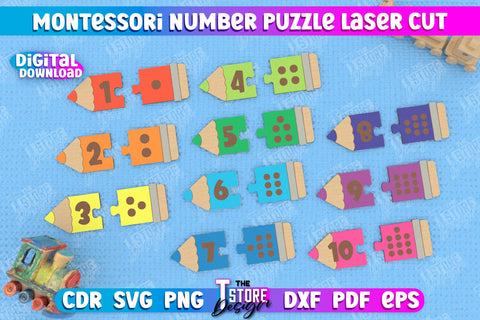 Montessori Numbers Puzzle Laser Cut Design, Kids Puzzle SVG, Wooden Montessori Toy, Number Toy Puzzle SVG SVG The T Store Design 