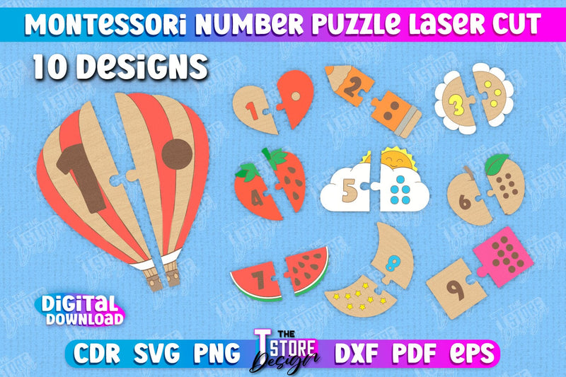 Montessori Numbers Puzzle Laser Cut Design, Kids Puzzle SVG, Wooden ...