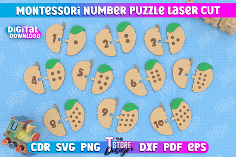 Montessori Numbers Puzzle Laser Cut Design, Kids Puzzle SVG, Wooden Montessori Toy, Number Toy Puzzle SVG SVG The T Store Design 