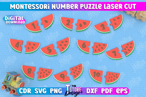 Montessori Numbers Puzzle Laser Cut Design, Kids Puzzle SVG, Wooden Montessori Toy, Number Toy Puzzle SVG SVG The T Store Design 