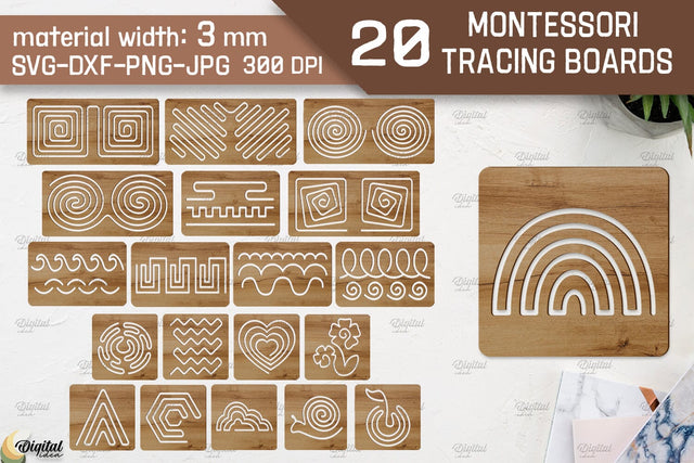 Montessori Tracing Board Laser Cut Bundle. Educational Toy SVG SVG Evgenyia Guschina 