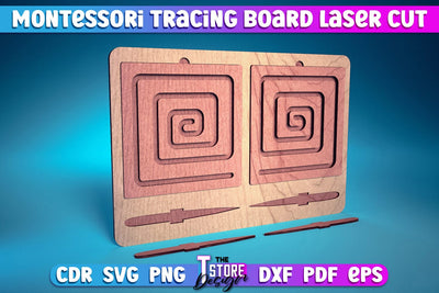 Montessori Trancing Board | Trancing Board Laser Cut Design | CNC File v.2 SVG The T Store Design 