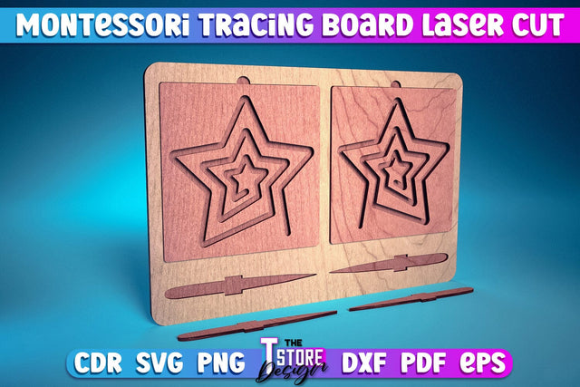 Montessori Trancing Board | Trancing Board Laser Cut Design | CNC File v.2 SVG The T Store Design 
