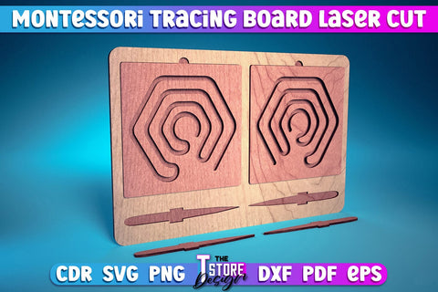 Montessori Trancing Board | Trancing Board Laser Cut Design | CNC File v.2 SVG The T Store Design 